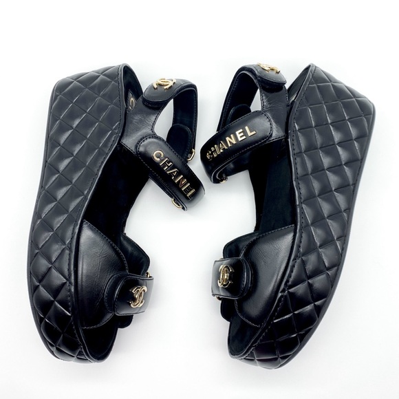 CHANEL Leather Wedge Strap Sandals - Picture 3 of 16